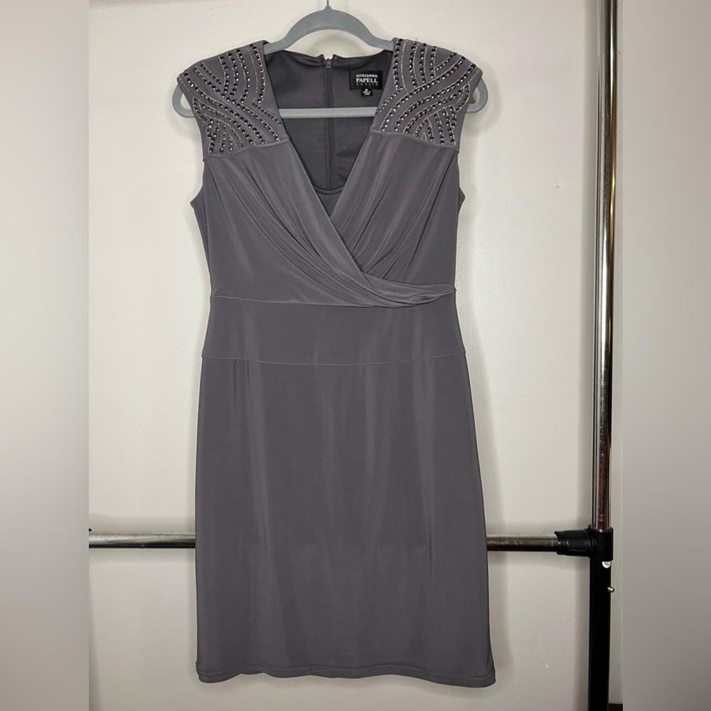 Gray Adrianna Papell size 6P embellished dress
